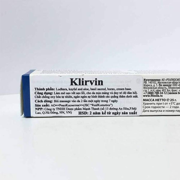 Thành phần kem trị sẹo Klirvin chủ yếu từ thiên nhiên
