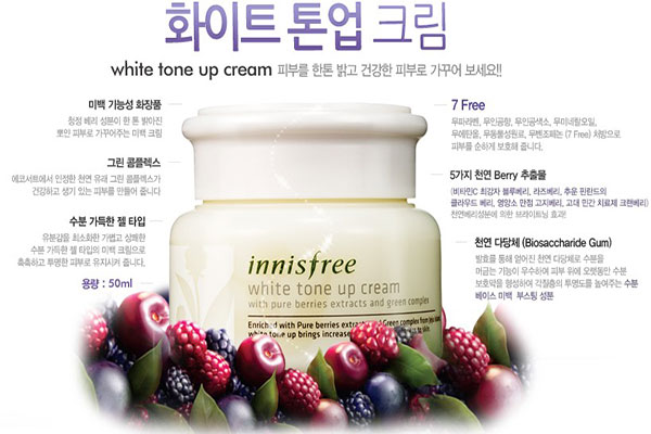 kem dưỡng trắng da Hàn Quốc innisfree white tone up cream có chứa nhiều các thành phần được chiết xuất từ thiên nhiên lành tính rất tốt cho da