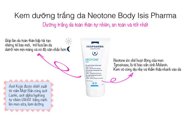 Kem dưỡng trắng da ban đêm Neotone Body Isis Pharma có các thành phần dưỡng trắng hiệu quả, giúp làn da của chị em trắng sáng nhanh chóng