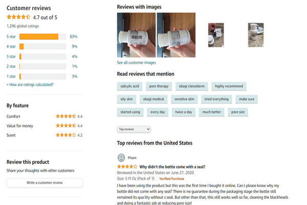 Đánh giá của người dùng Obagi medical clenziderm MD pore therapy trên trang Amazon.com