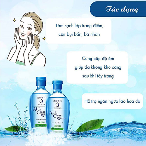 Nước tẩy trang Senka All Clear Water Fresh giúp da giữ được lớp màng ẩm tự nhiên 
