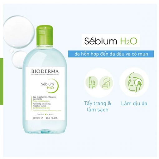 Nước tẩy trang Bioderma xanh dành cho da dầu và hỗn hợp 500ml