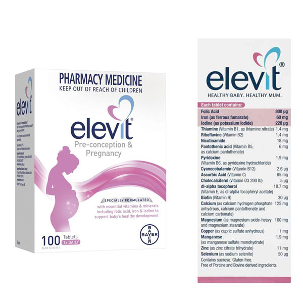 Elevit chính hãng Úc – Vitamin dành cho bà bầu có thành phần gồm Acid Folic, Sắt, Lodine nhiều Vitamin và khoáng chất cần thiết khác
