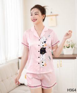 Đồ ngủ nữ pijama lụa tay cộc quần cộc màu hồng đáng yêu 2 Do ngu nu pijama lua tay coc quan coc mau hong dang yeu 3
