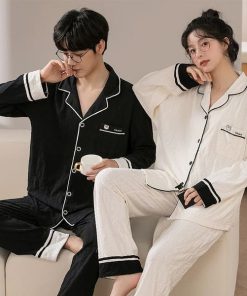 Quần Áo Ngủ Đôi Thun Đen Trắng Cotton Dài Tay Mặc Nhà IVY563